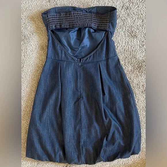 90’s Denim Bubble Hem, Sweetheart, Strapless, Back Cut Out Dress by Sele’ - Picture 2 of 7